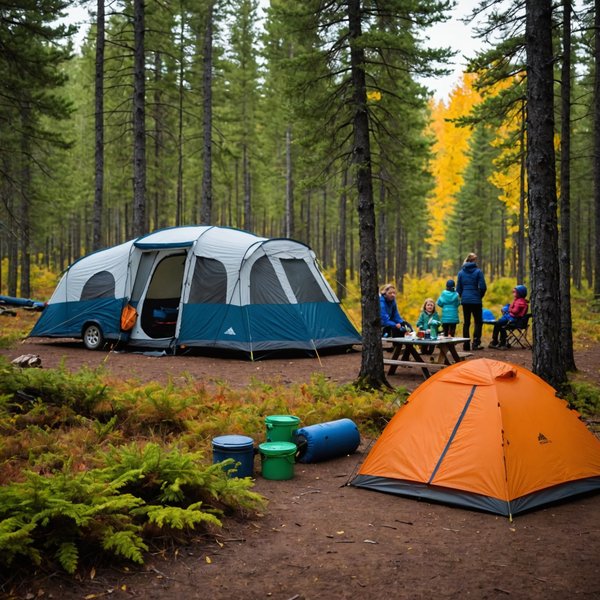 Quels sont les conseils pour camper en région de forêts boréales en automne avec des enfants?